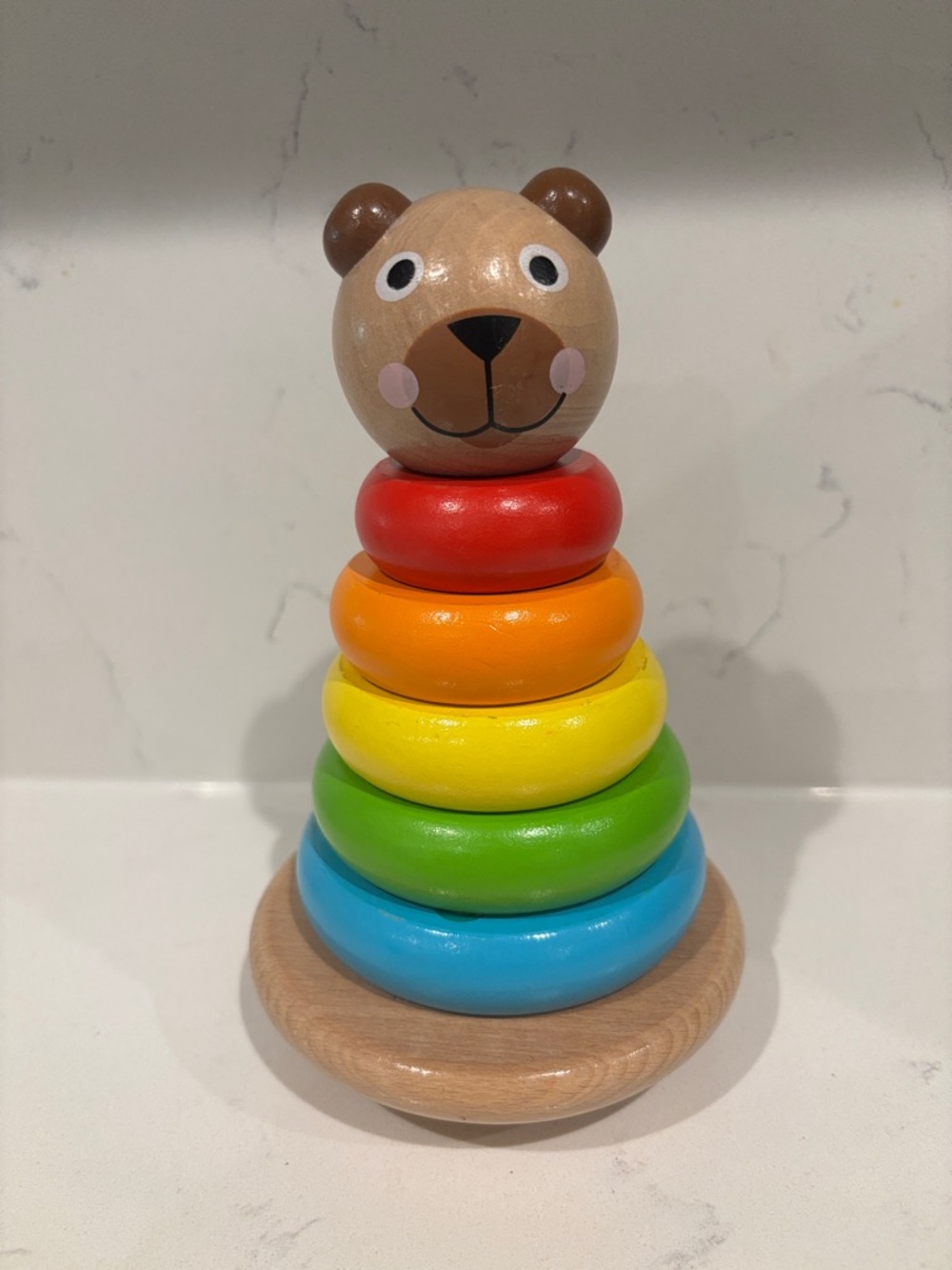 Wooden Rainbow Bear Stacking Rings Toy - Multicolor